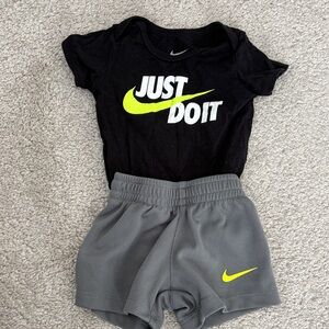 Nike Black Top with Gray Shorts and Neon Yellow Logos